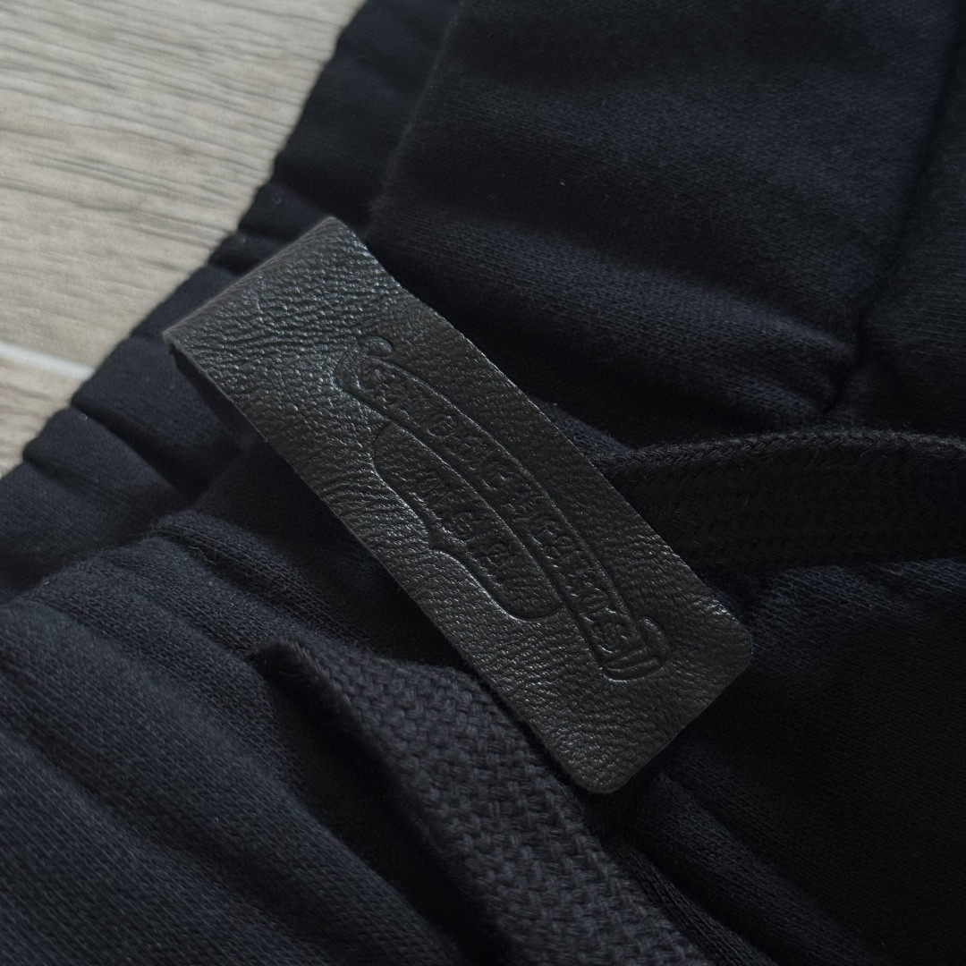 Chrome Hearts 克罗心 侧边白色梵文印花松紧腰束脚运动裤 抓绒 卫裤 休闲裤 长裤 裤子 黑色 