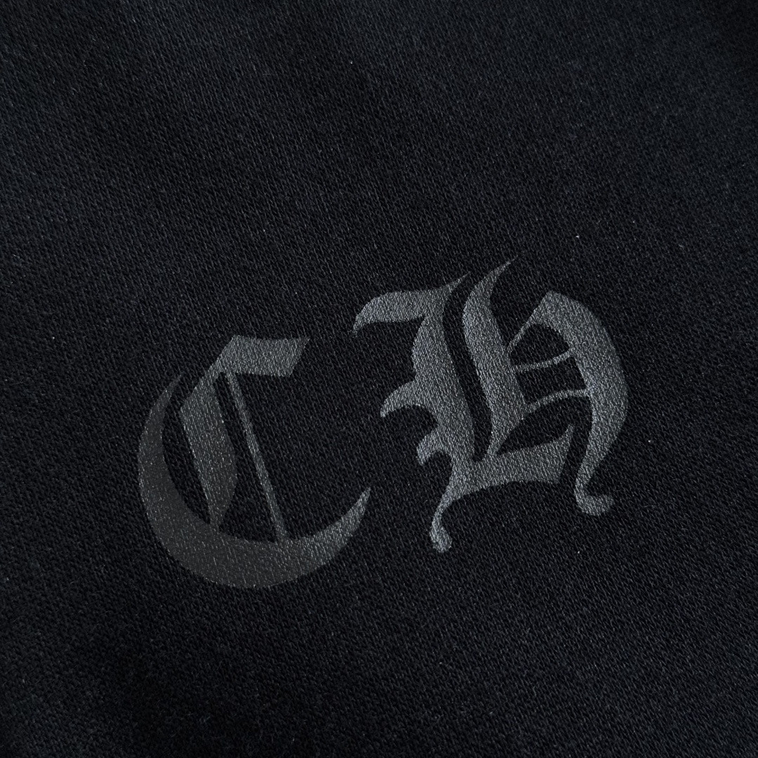 Chrome Hearts 克罗心 侧边白色梵文印花松紧腰束脚运动裤 抓绒 卫裤 休闲裤 长裤 裤子 黑色 