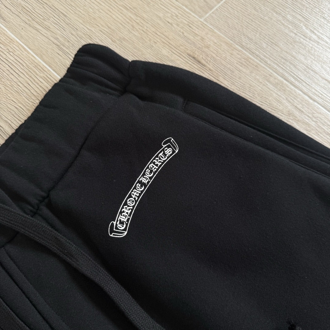 Chrome Hearts 克罗心 侧边白色梵文印花松紧腰束脚运动裤 抓绒 卫裤 休闲裤 长裤 裤子 黑色 