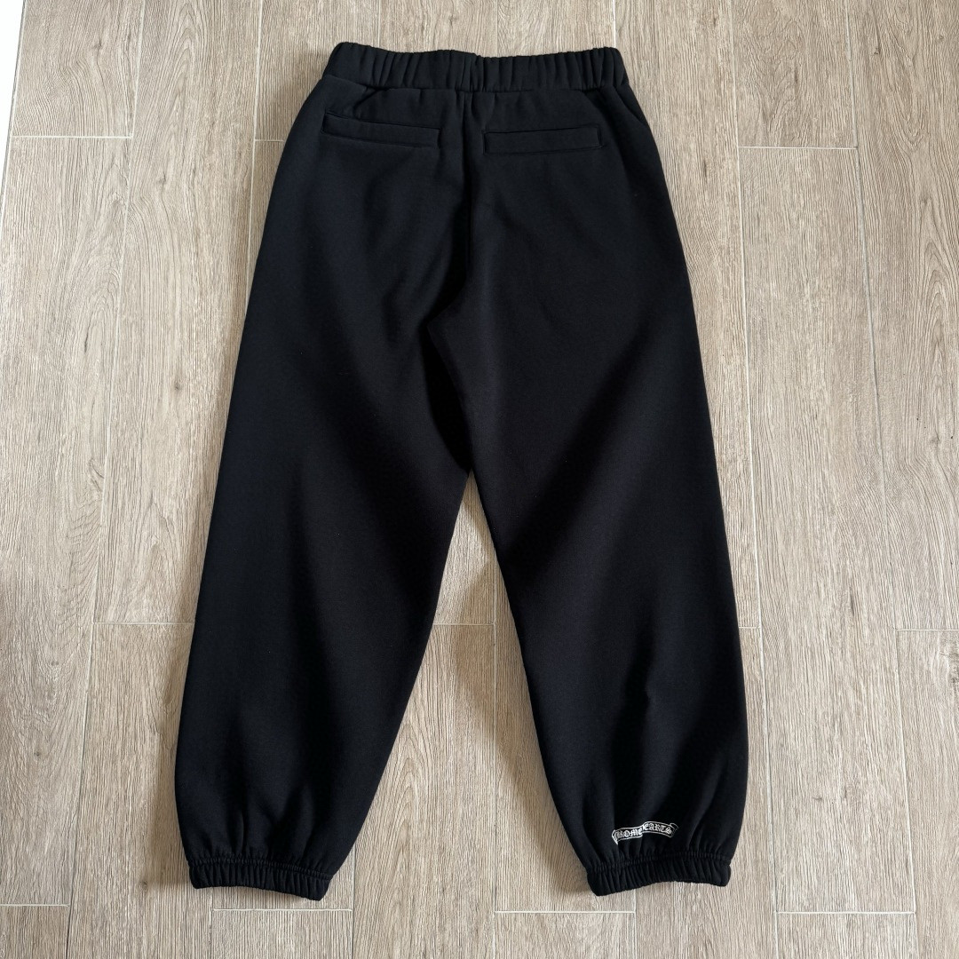 Chrome Hearts 克罗心 侧边白色梵文印花松紧腰束脚运动裤 抓绒 卫裤 休闲裤 长裤 裤子 黑色 