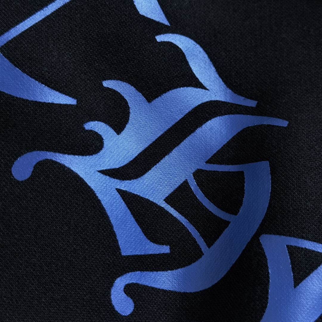 Chrome Hearts 克罗心 侧边蓝色梵文印花松紧腰束脚运动裤 抓绒 卫裤 休闲裤 长裤 裤子 黑蓝色 