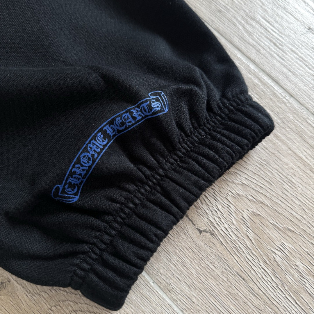 Chrome Hearts 克罗心 侧边蓝色梵文印花松紧腰束脚运动裤 抓绒 卫裤 休闲裤 长裤 裤子 黑蓝色 