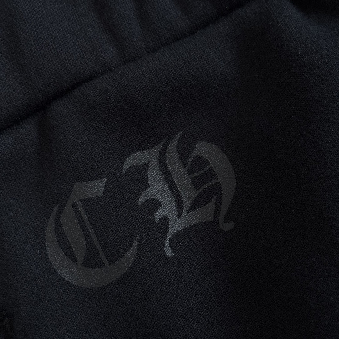 Chrome Hearts 克罗心 侧边蓝色梵文印花松紧腰束脚运动裤 抓绒 卫裤 休闲裤 长裤 裤子 黑蓝色 