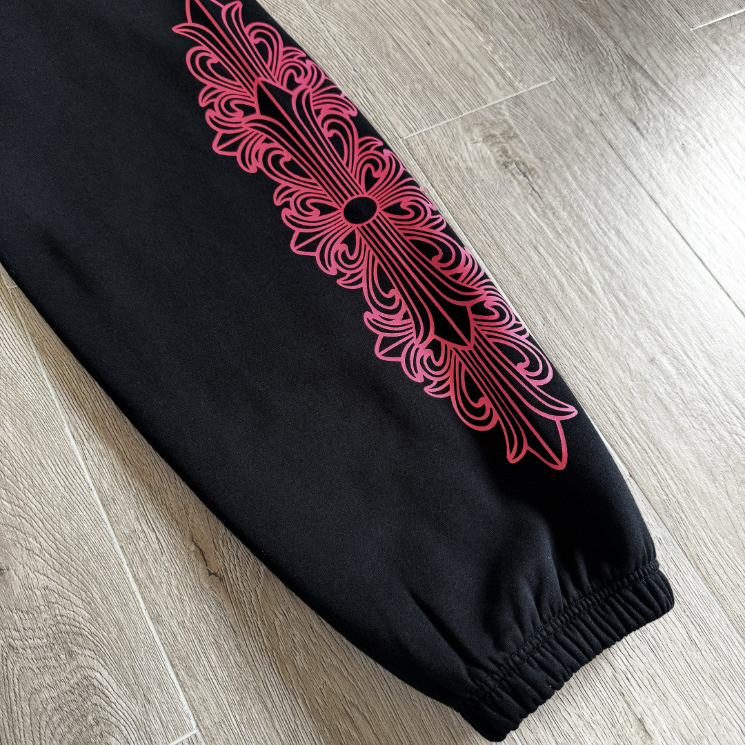 Chrome Hearts 克罗心 侧边粉色宝剑印花松紧腰束脚运动裤 抓绒 卫裤 休闲裤 长裤 裤子 黑粉色 