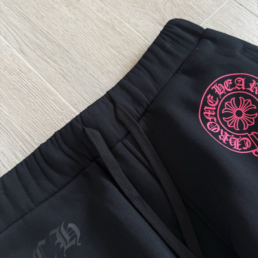 Chrome Hearts 克罗心 侧边粉色宝剑印花松紧腰束脚运动裤 抓绒 卫裤 休闲裤 长裤 裤子 黑粉色 