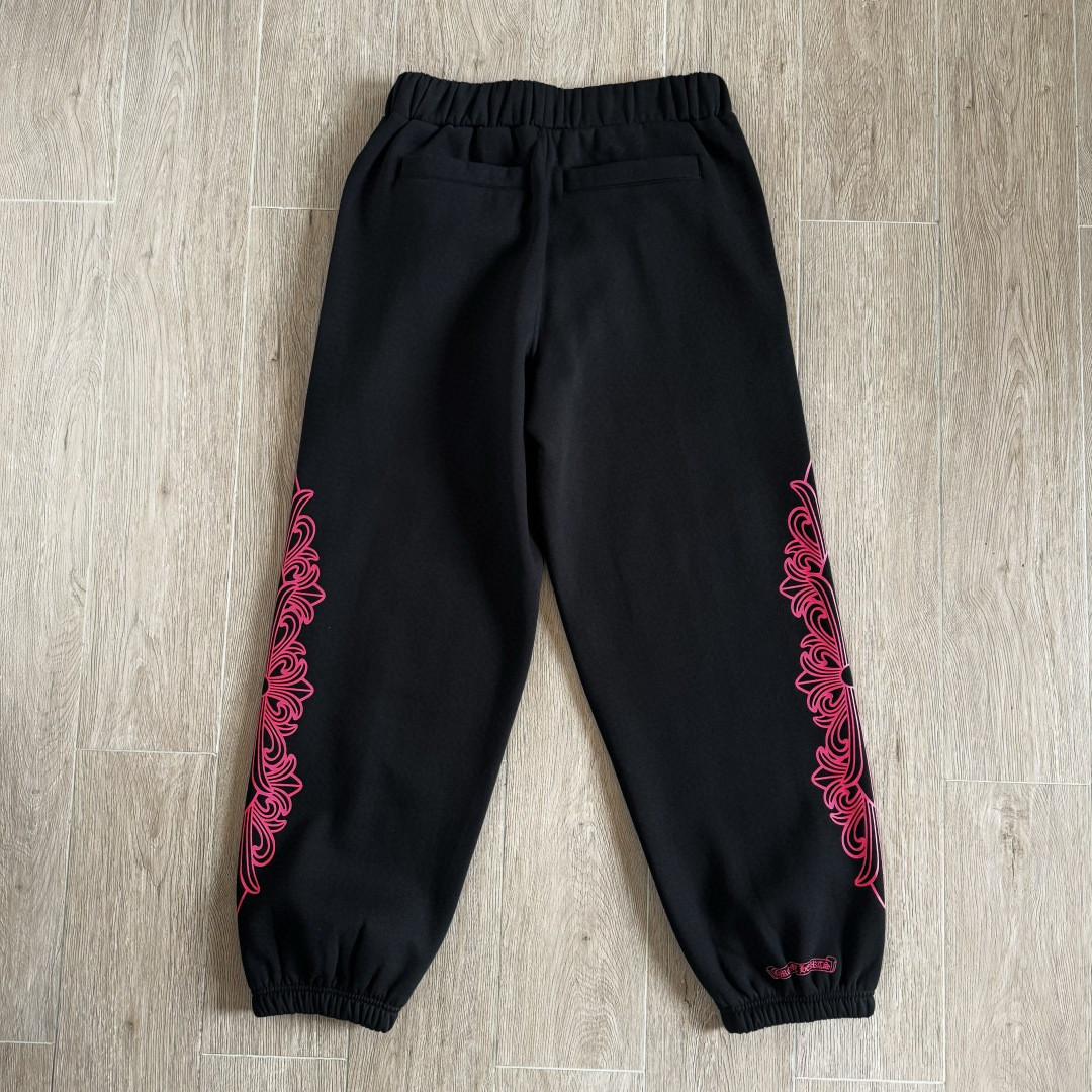 Chrome Hearts 克罗心 侧边粉色宝剑印花松紧腰束脚运动裤 抓绒 卫裤 休闲裤 长裤 裤子 黑粉色 