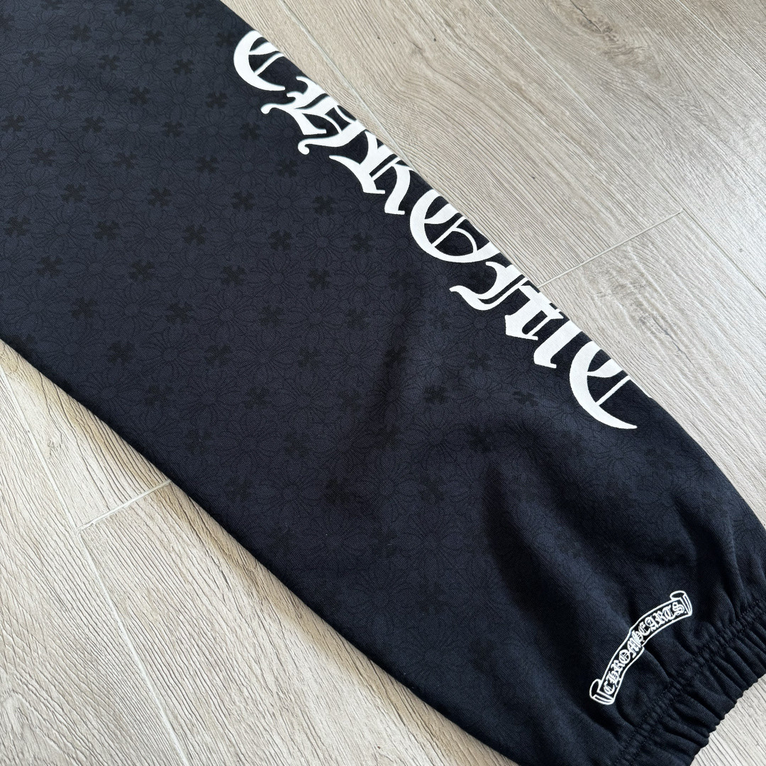 Chrome Hearts 克罗心 暗纹满印松紧腰束脚运动裤 卫裤 休闲裤 长裤 裤子 黑色 