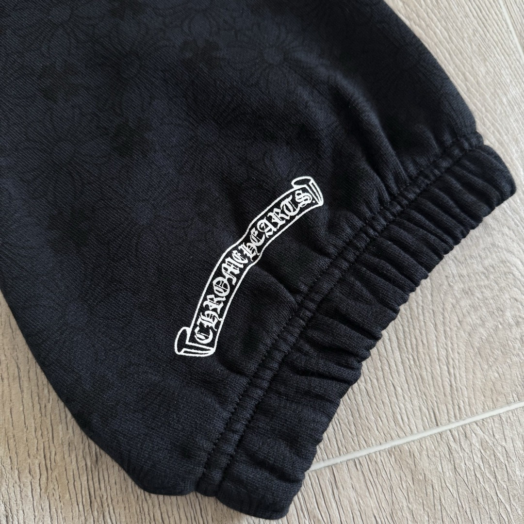 Chrome Hearts 克罗心 暗纹满印松紧腰束脚运动裤 卫裤 休闲裤 长裤 裤子 黑色 