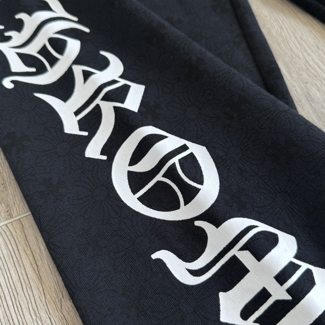 Chrome Hearts 克罗心 暗纹满印松紧腰束脚运动裤 卫裤 休闲裤 长裤 裤子 黑色 