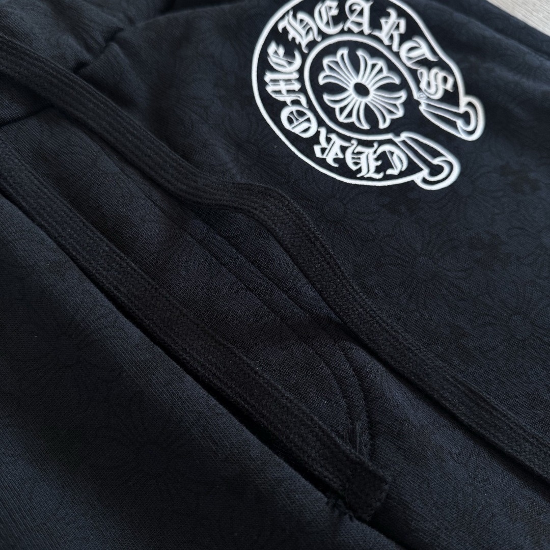 Chrome Hearts 克罗心 暗纹满印松紧腰束脚运动裤 卫裤 休闲裤 长裤 裤子 黑色 