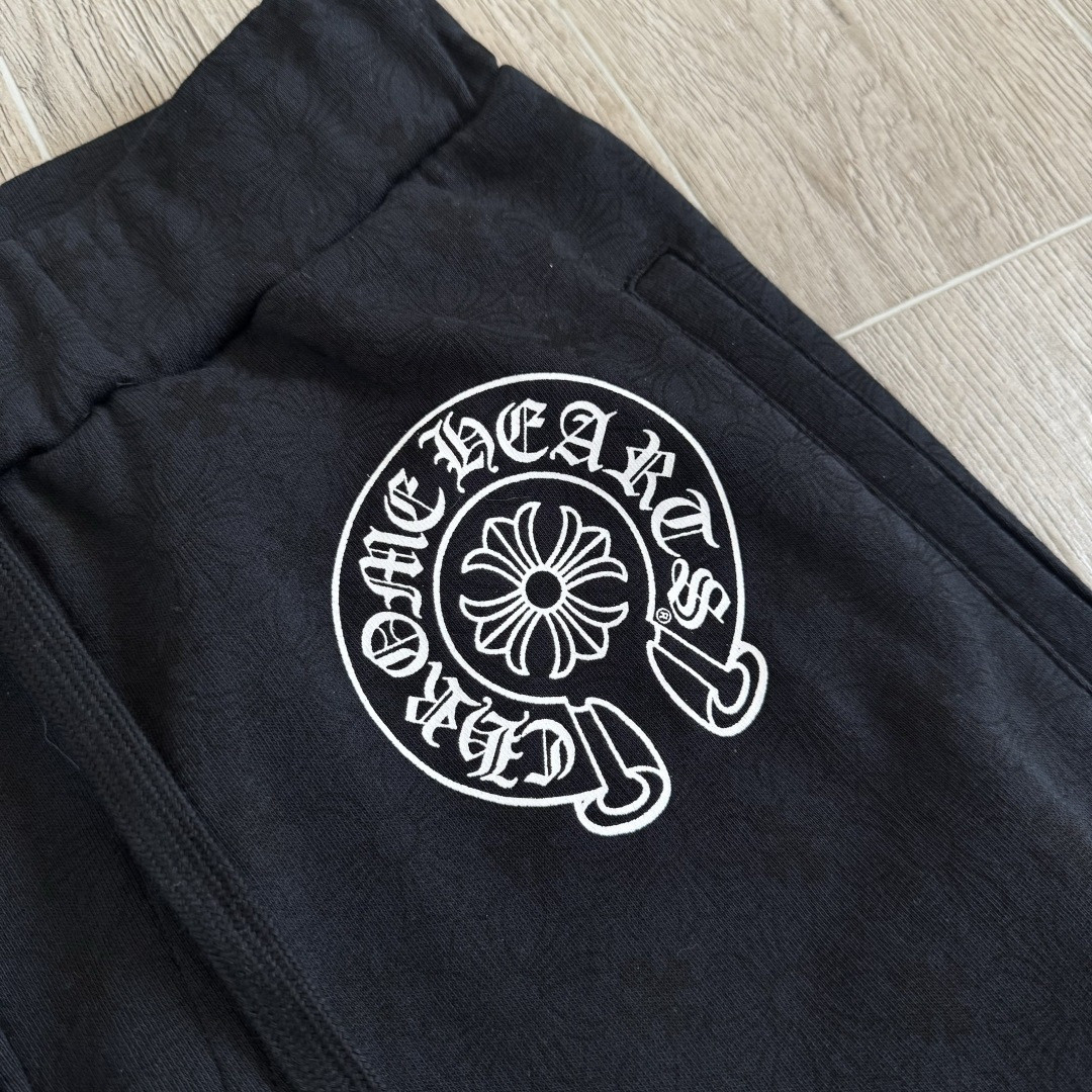Chrome Hearts 克罗心 暗纹满印松紧腰束脚运动裤 卫裤 休闲裤 长裤 裤子 黑色 