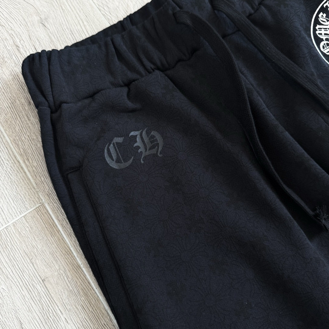Chrome Hearts 克罗心 暗纹满印松紧腰束脚运动裤 卫裤 休闲裤 长裤 裤子 黑色 