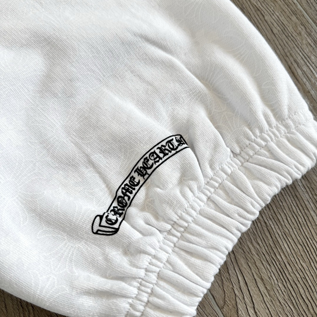 Chrome Hearts 克罗心 暗纹满印松紧腰束脚运动裤 卫裤 休闲裤 长裤 裤子 白色 CH-44989