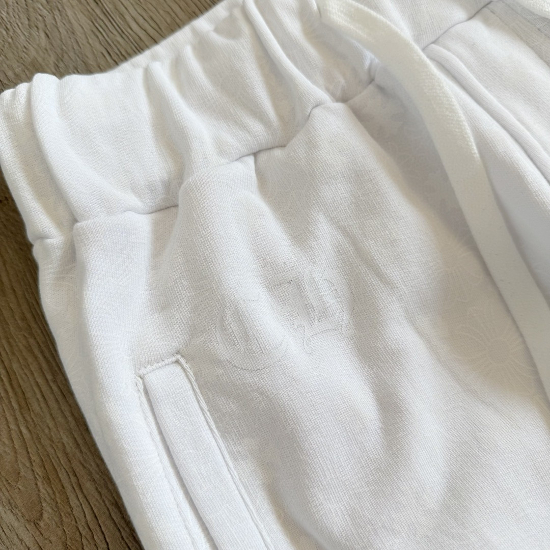 Chrome Hearts 克罗心 暗纹满印松紧腰束脚运动裤 卫裤 休闲裤 长裤 裤子 白色 CH-44989