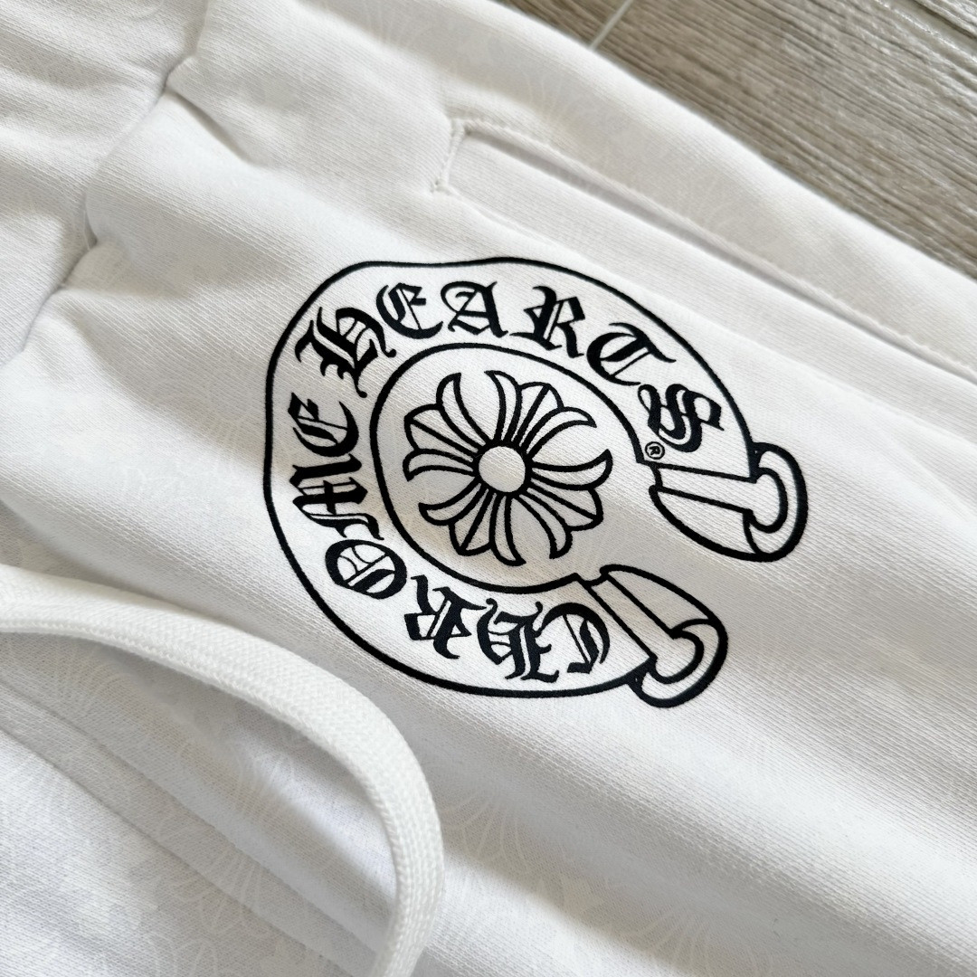 Chrome Hearts 克罗心 暗纹满印松紧腰束脚运动裤 卫裤 休闲裤 长裤 裤子 白色 CH-44989