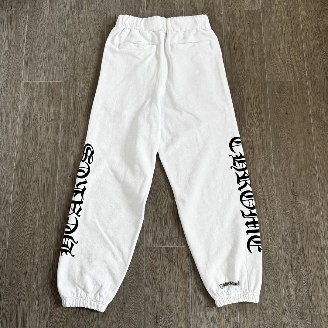Chrome Hearts 克罗心 暗纹满印松紧腰束脚运动裤 卫裤 休闲裤 长裤 裤子 白色 CH-44989
