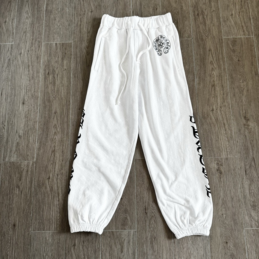 Chrome Hearts 克罗心 暗纹满印松紧腰束脚运动裤 卫裤 休闲裤 长裤 裤子 白色 CH-44989