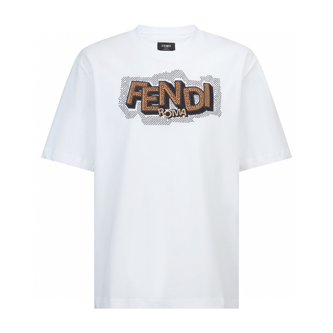 FENDI 芬迪 贴布刺绣烫钻标识T恤 短袖 套头 夏季 黑色 白色 A2 FY1319AW0WF0QA1