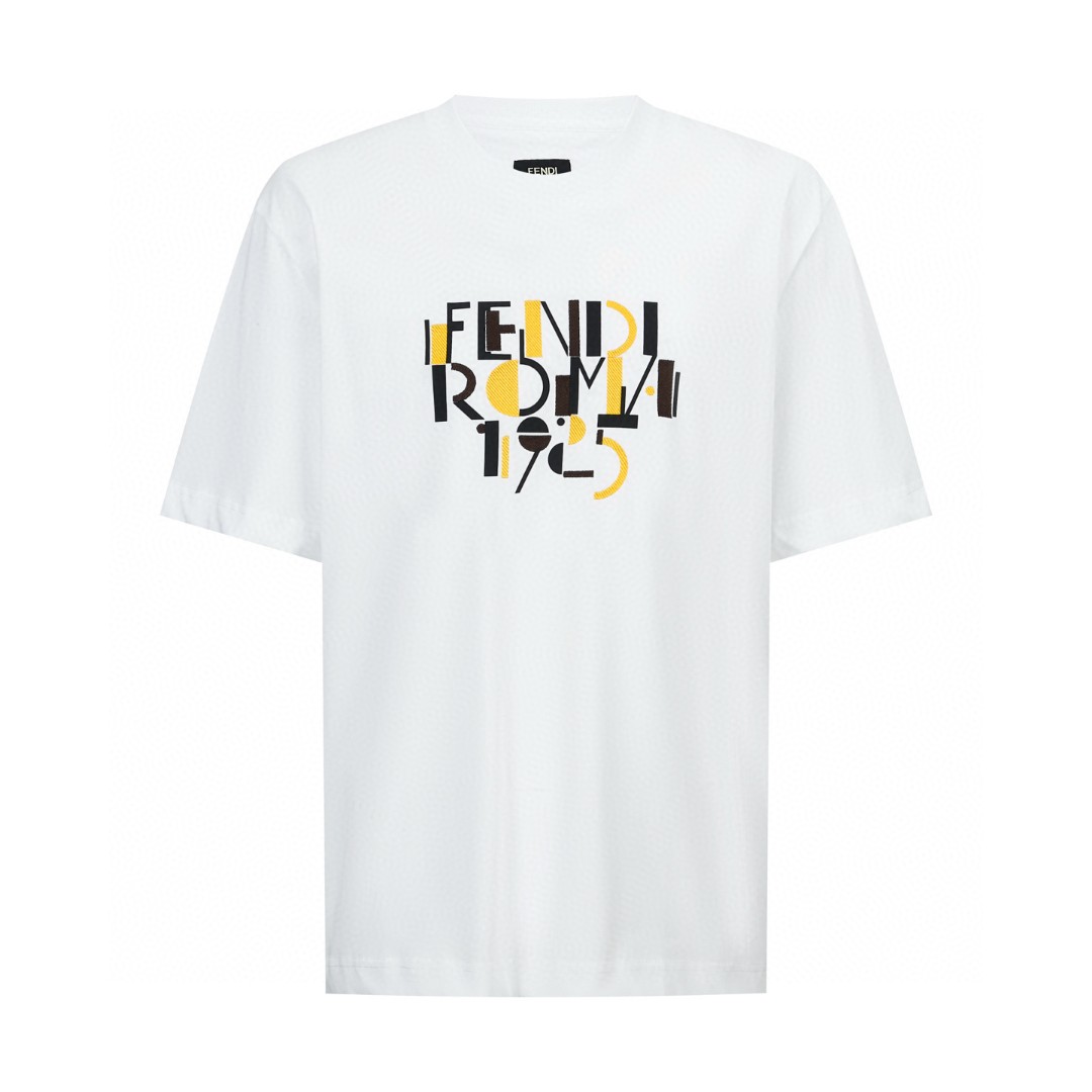 FENDI 芬迪 刺绣标识T恤 短袖 套头 夏季 蓝色 白色 A2 FY0936AVOHF0PTH