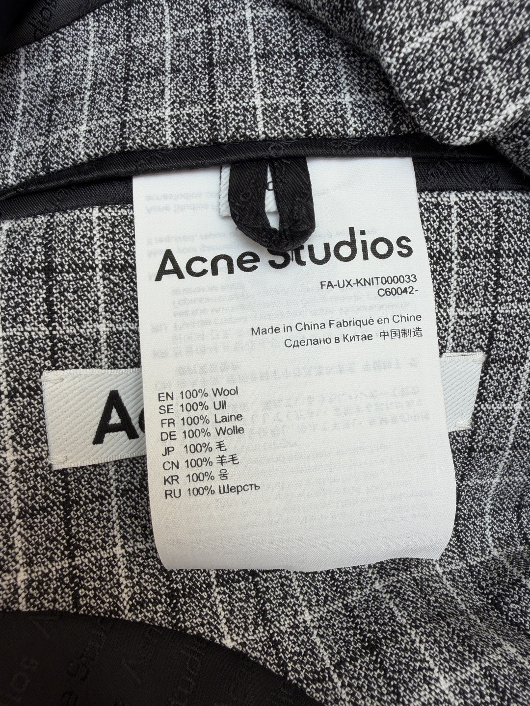 Acne Studios 格纹羊毛西服 西装外套 夹克 长袖 C0 BH0229-J83