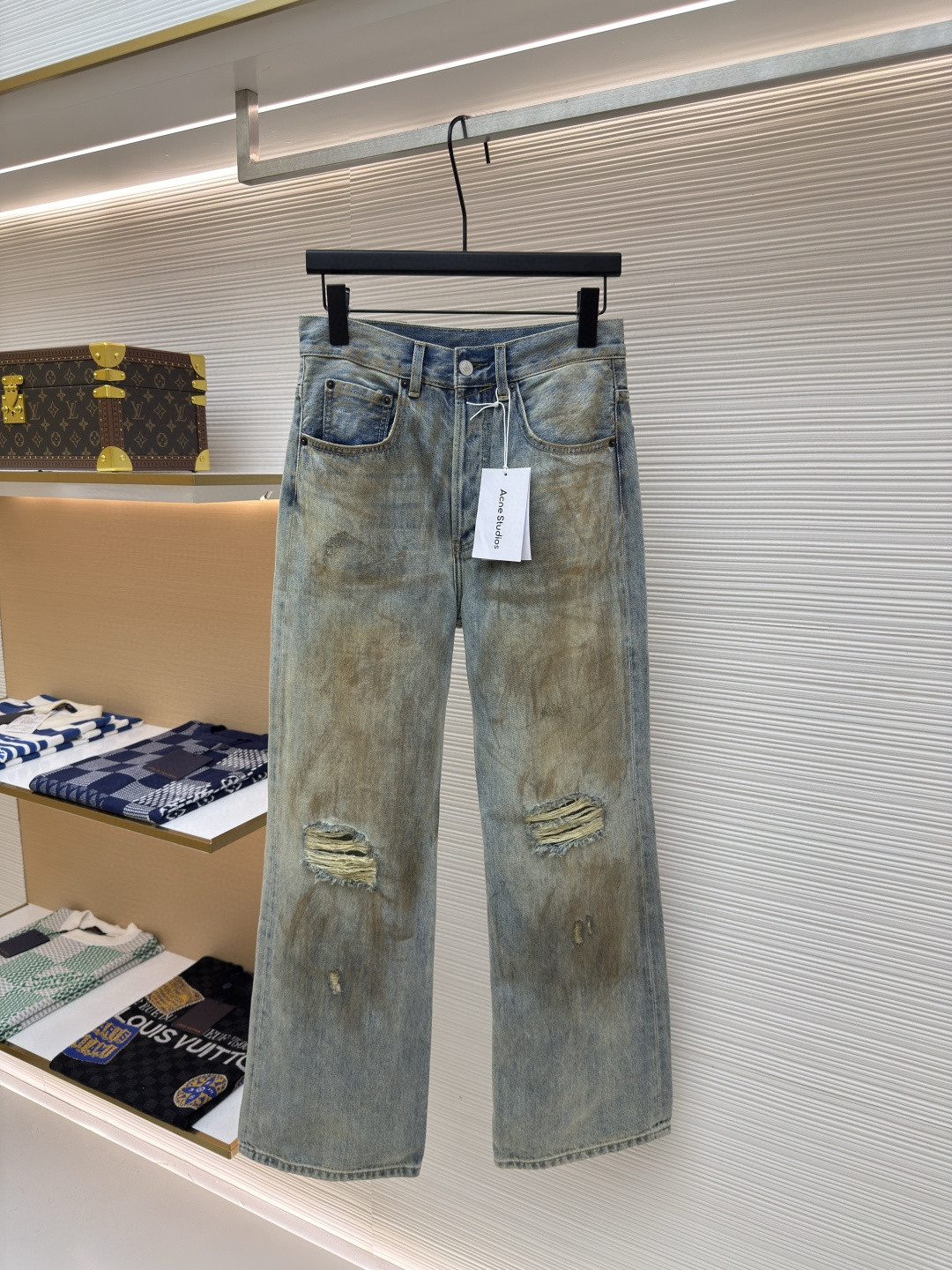 Acne Studios 脏脏泼墨破洞牛仔裤 长裤 裤子 蓝色 B0