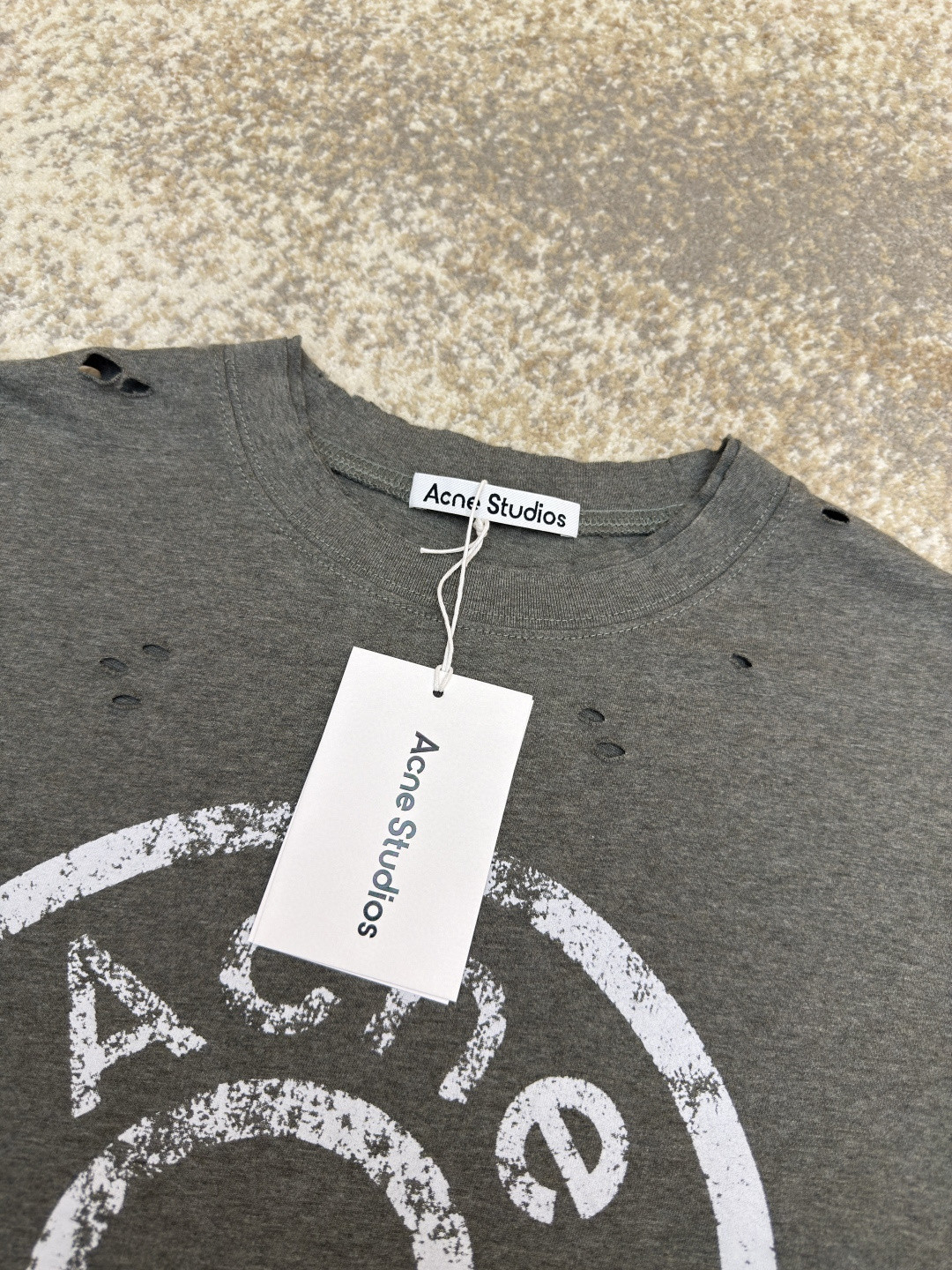 Acne Studios 做旧徽标印花破洞T恤 短袖 绿色 黑色 A2 CL0294-BCA