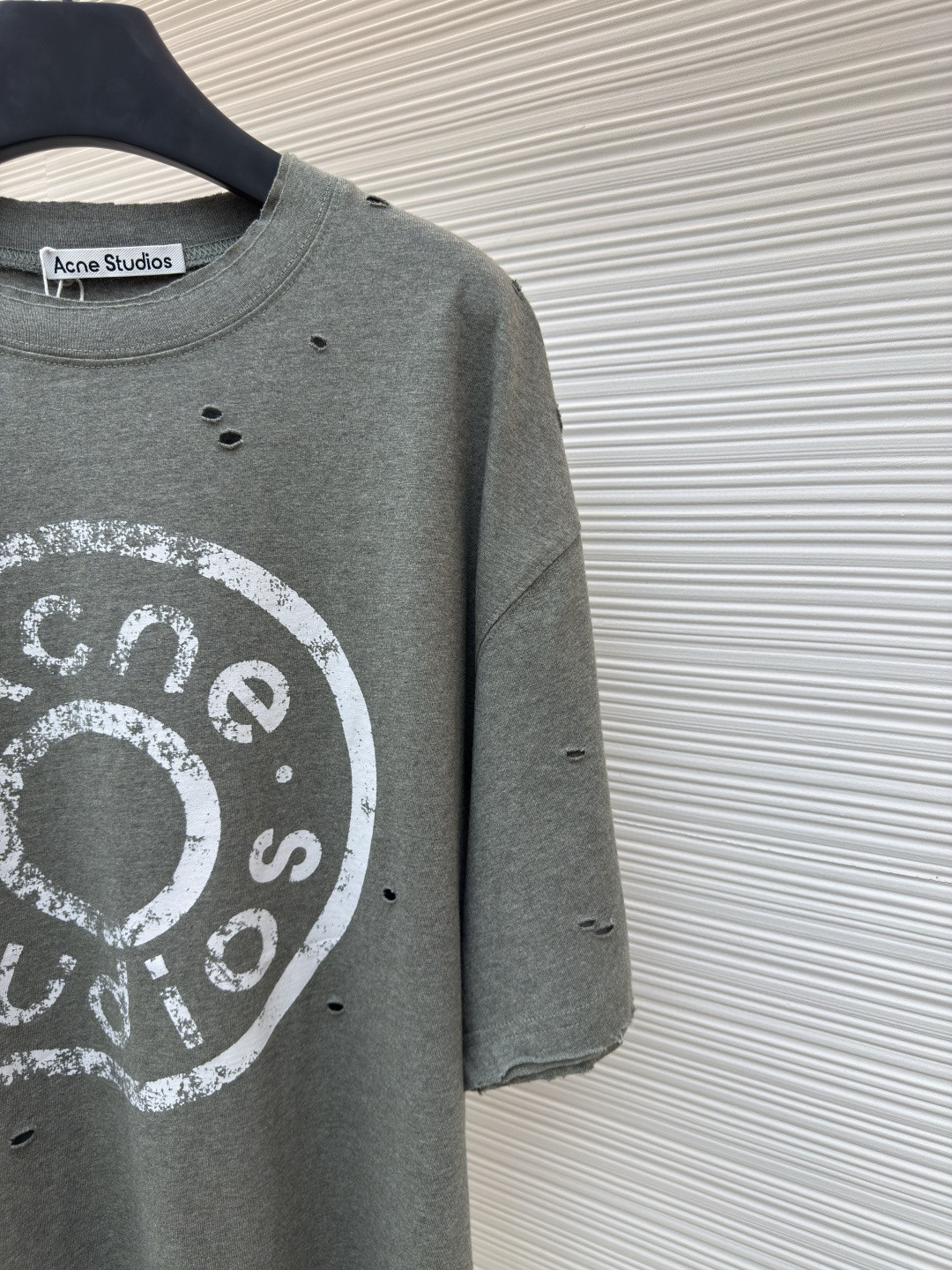 Acne Studios 做旧徽标印花破洞T恤 短袖 绿色 黑色 A2 CL0294-BCA