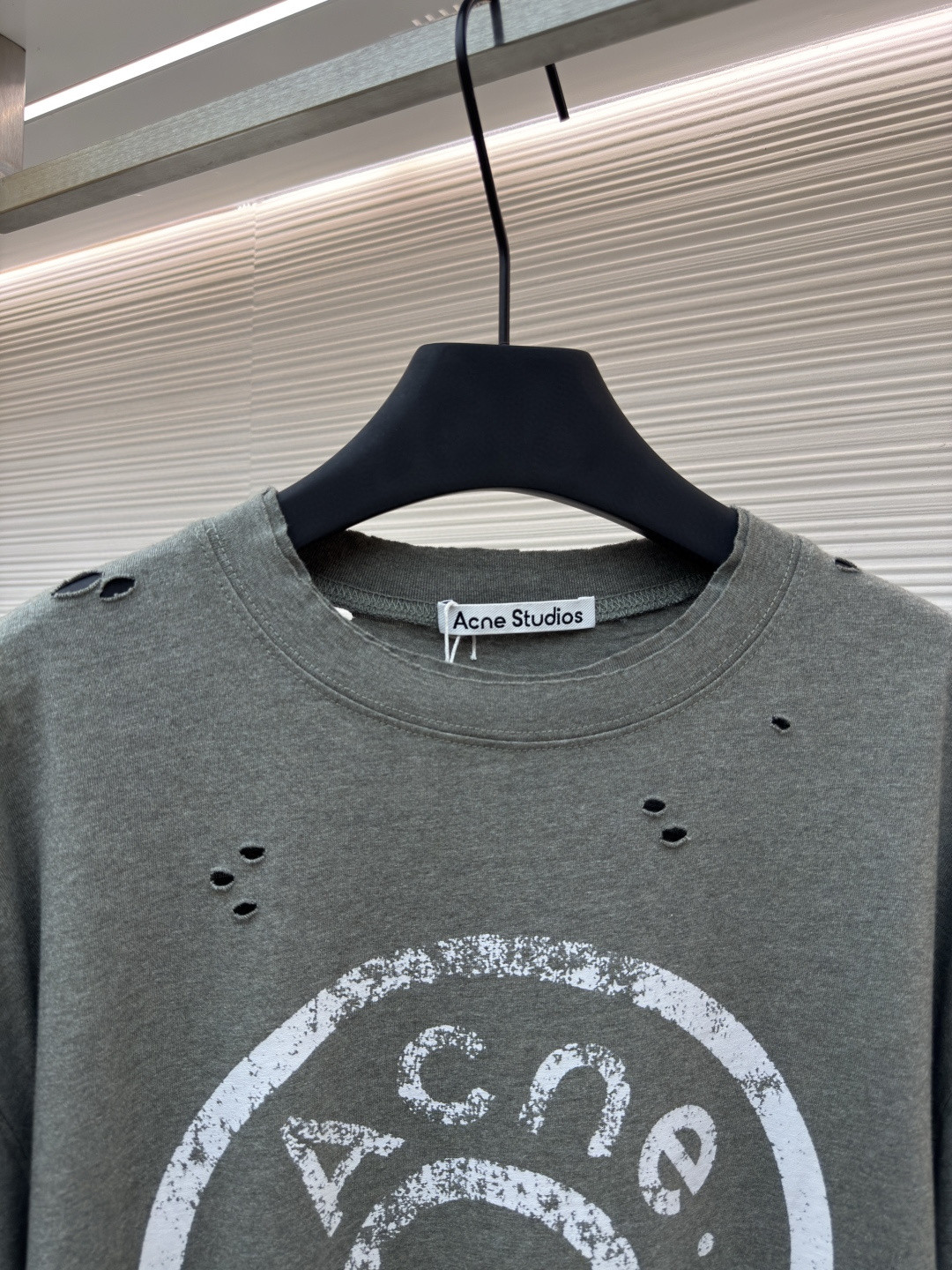 Acne Studios 做旧徽标印花破洞T恤 短袖 绿色 黑色 A2 CL0294-BCA