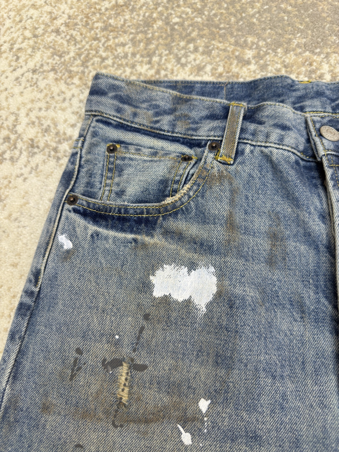 Acne Studios 做旧泼墨直筒牛仔裤 长裤 裤子 蓝色 B0