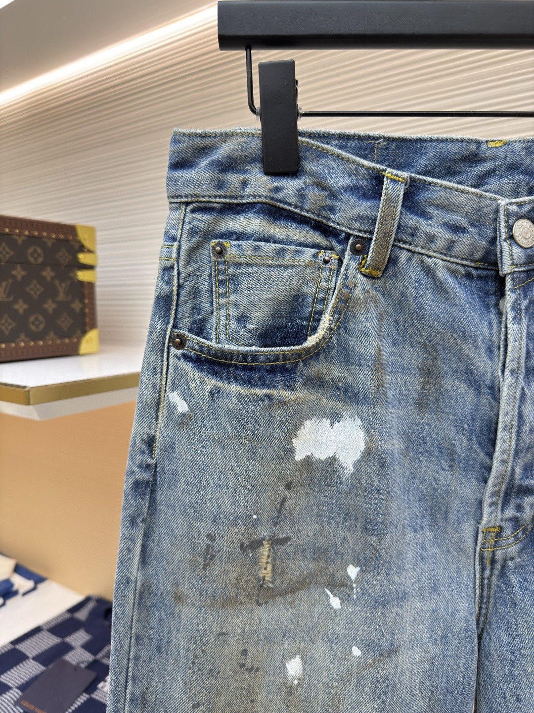 Acne Studios 做旧泼墨直筒牛仔裤 长裤 裤子 蓝色 B0