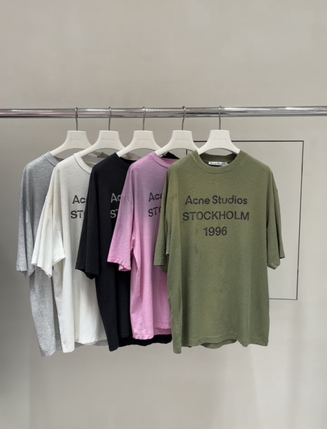 Acne Studios 1996泥染水洗做旧T恤 短袖 黑色 绿色 灰色 粉色 白色 A2 CL0196-BM0