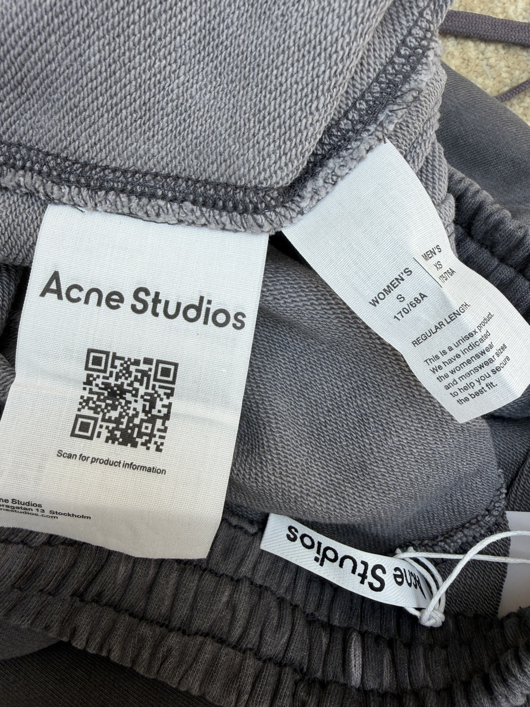 Acne Studios 做旧徽标拉链口袋松紧腰运动裤 休闲裤 长裤 裤子 黑灰色 A7 CK0130-BM0