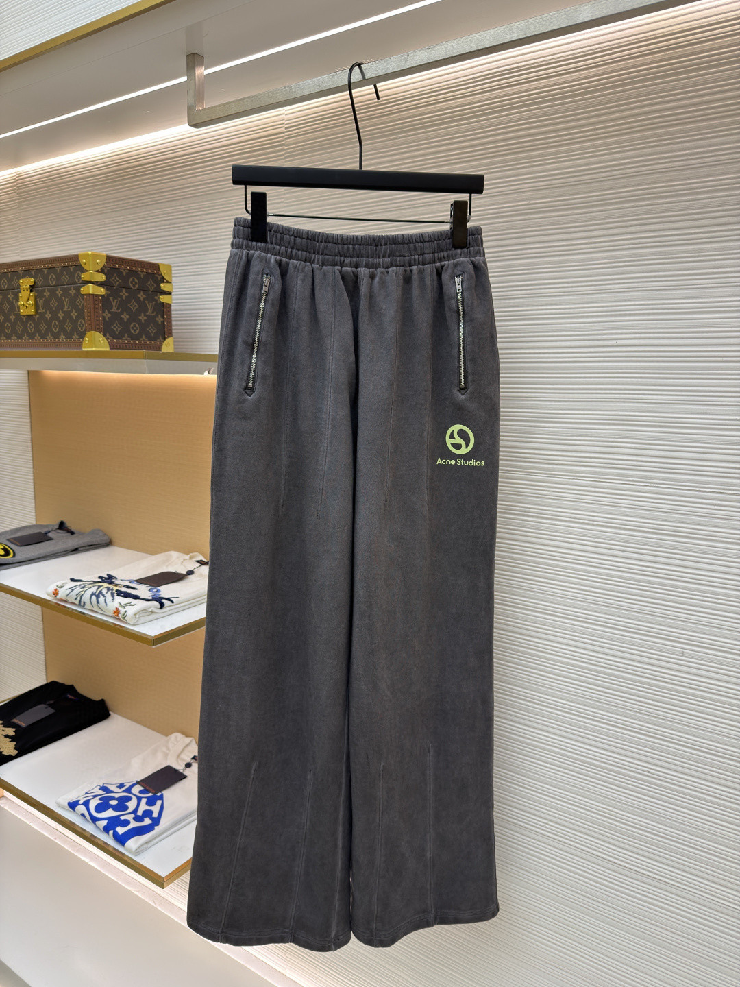 Acne Studios 做旧徽标拉链口袋松紧腰运动裤 休闲裤 长裤 裤子 黑灰色 A7 CK0130-BM0