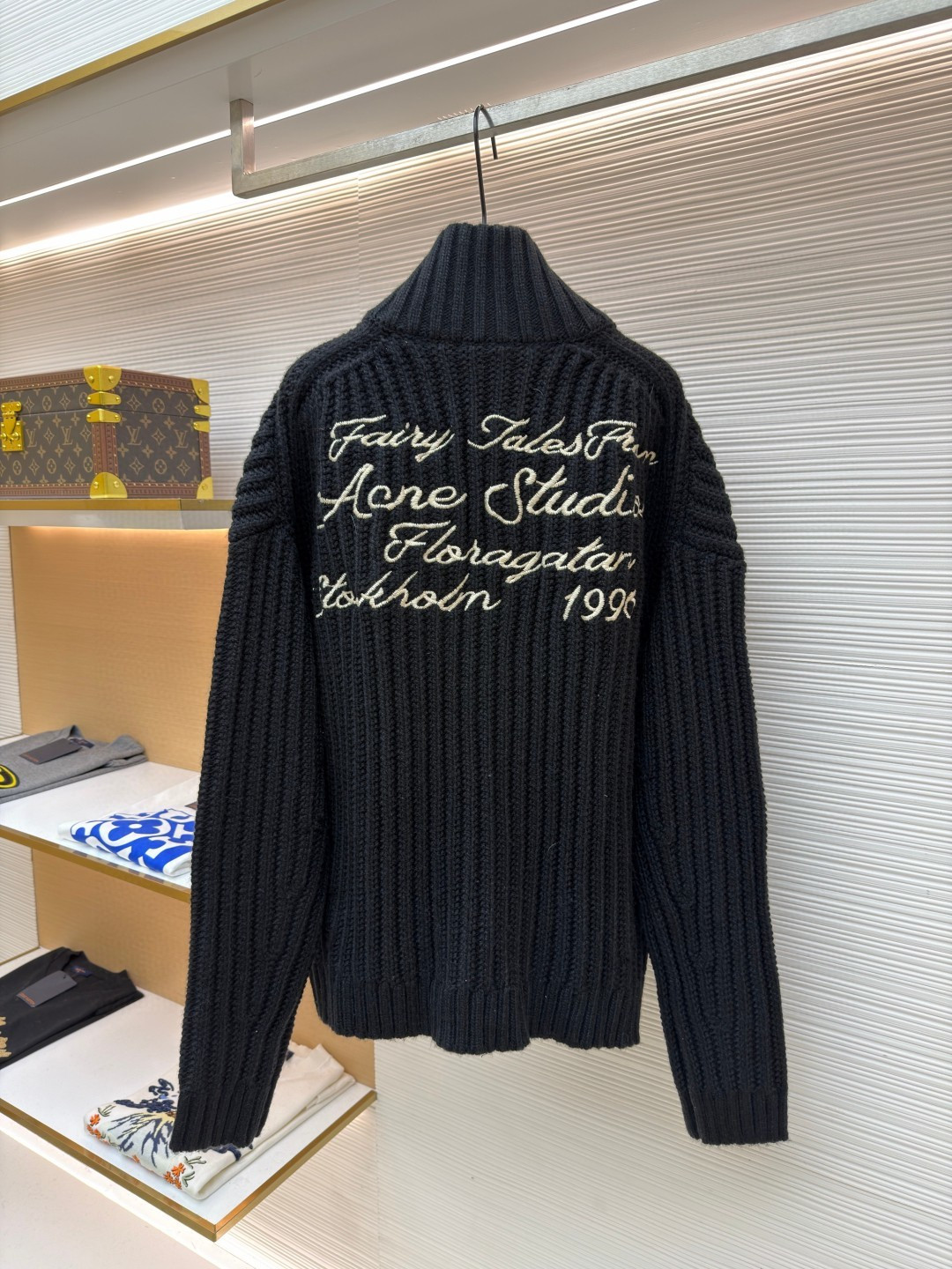 Acne Studios 后背刺绣字母logo拉链毛衣 针织衫 外套 长袖 黑色 B0