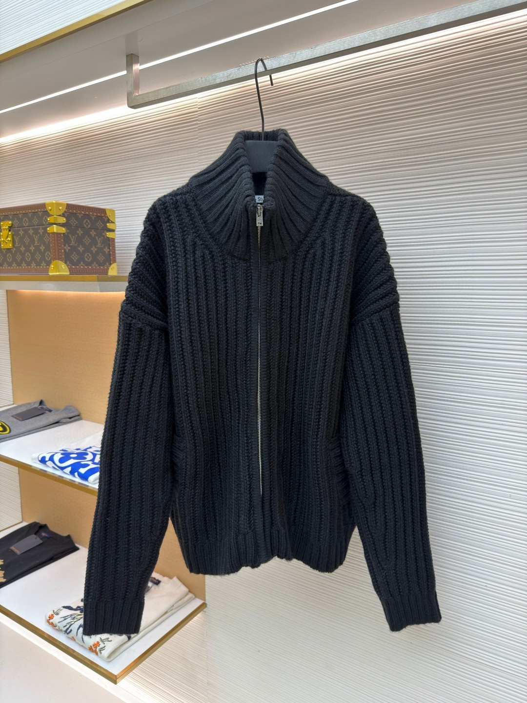 Acne Studios 后背刺绣字母logo拉链毛衣 针织衫 外套 长袖 黑色 B0