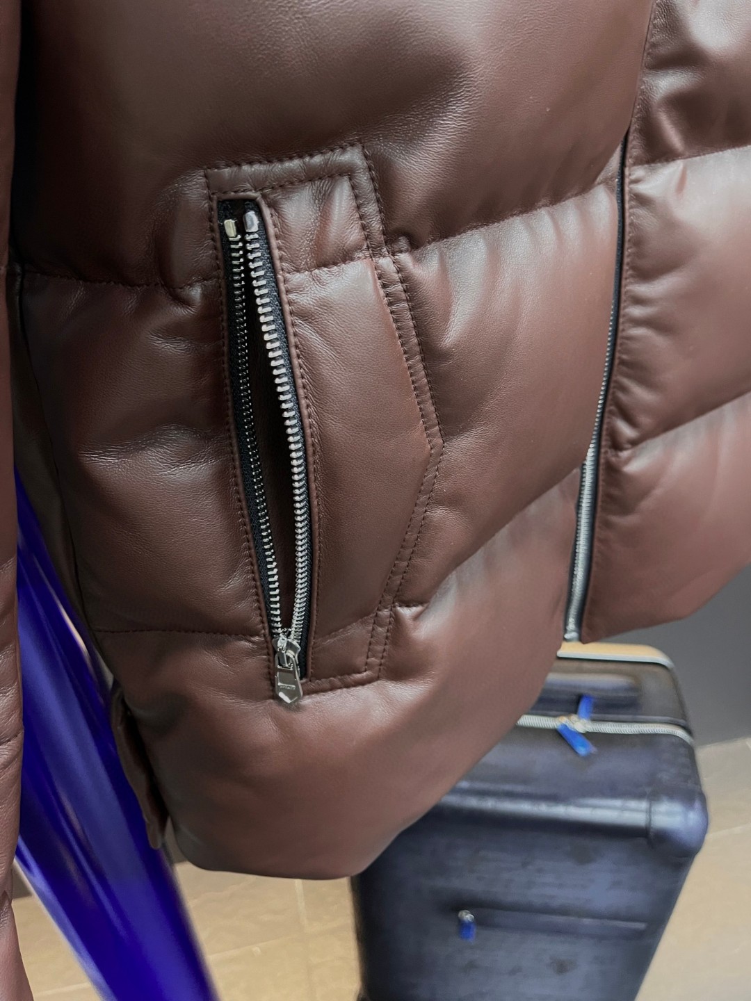 HERMES 爱马仕 连帽拉链真皮羽绒服 外套 夹克 保暖 长袖 黑色 咖色