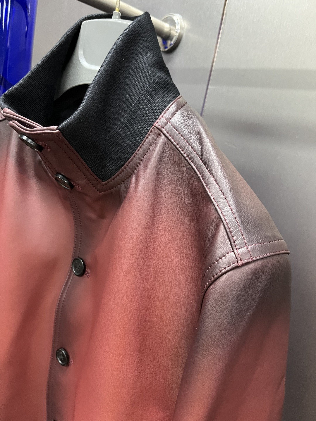 HERMES 爱马仕 立领皮夹克 外套 皮衣 长袖 黑色 灰色 酒红色