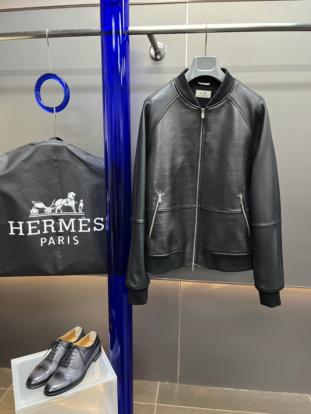 HERMES 爱马仕 鳄鱼皮拼接羊皮棒球款拉链外套 皮衣 夹克 长袖 白色 黑色