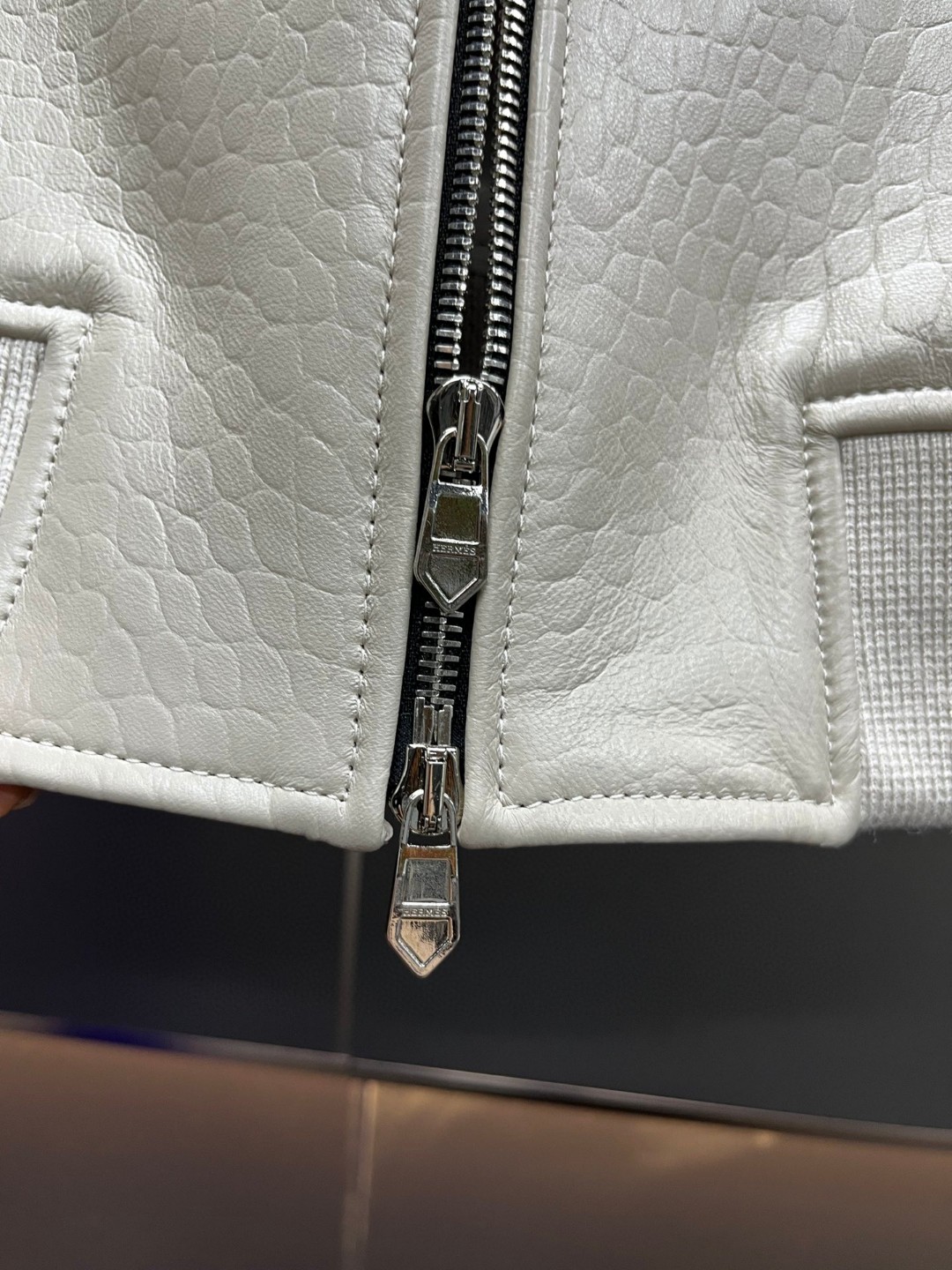 HERMES 爱马仕 鳄鱼皮拼接羊皮棒球款拉链外套 皮衣 夹克 长袖 白色 黑色