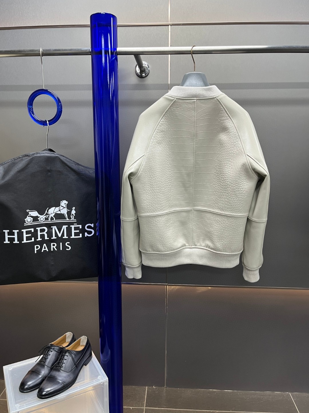 HERMES 爱马仕 鳄鱼皮拼接羊皮棒球款拉链外套 皮衣 夹克 长袖 白色 黑色