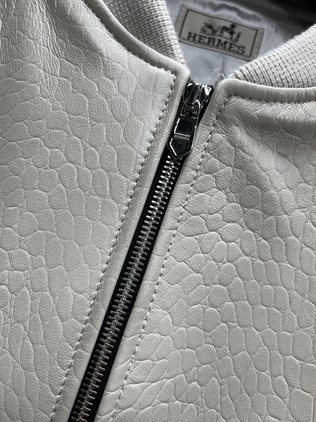 HERMES 爱马仕 鳄鱼皮拼接羊皮棒球款拉链外套 皮衣 夹克 长袖 白色 黑色