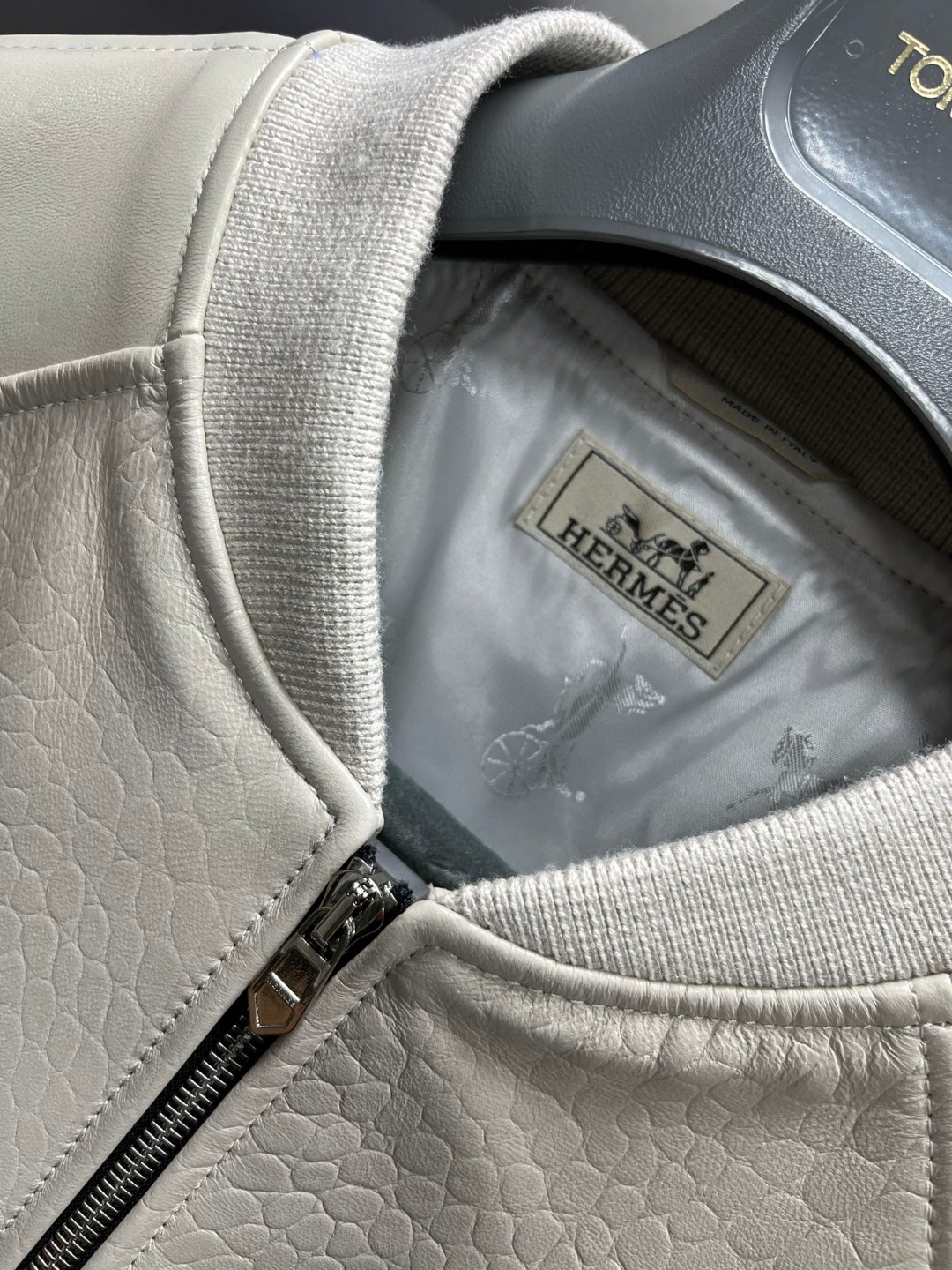 HERMES 爱马仕 鳄鱼皮拼接羊皮棒球款拉链外套 皮衣 夹克 长袖 白色 黑色