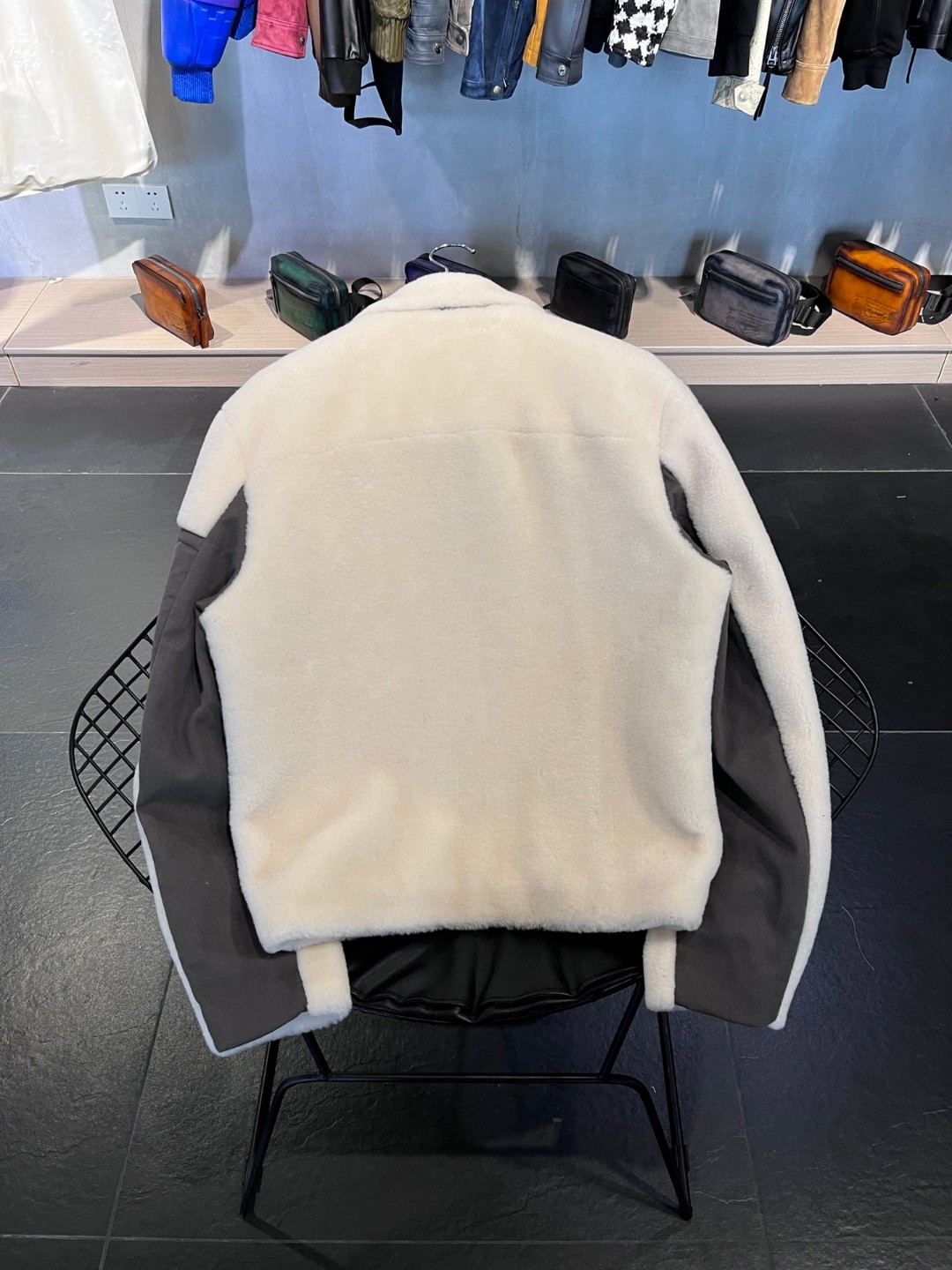 HERMES 爱马仕 羊剪绒拼接拉链外套 夹克 长袖 保暖 米白色