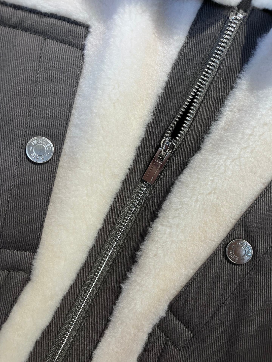 HERMES 爱马仕 羊剪绒拼接拉链外套 夹克 长袖 保暖 米白色