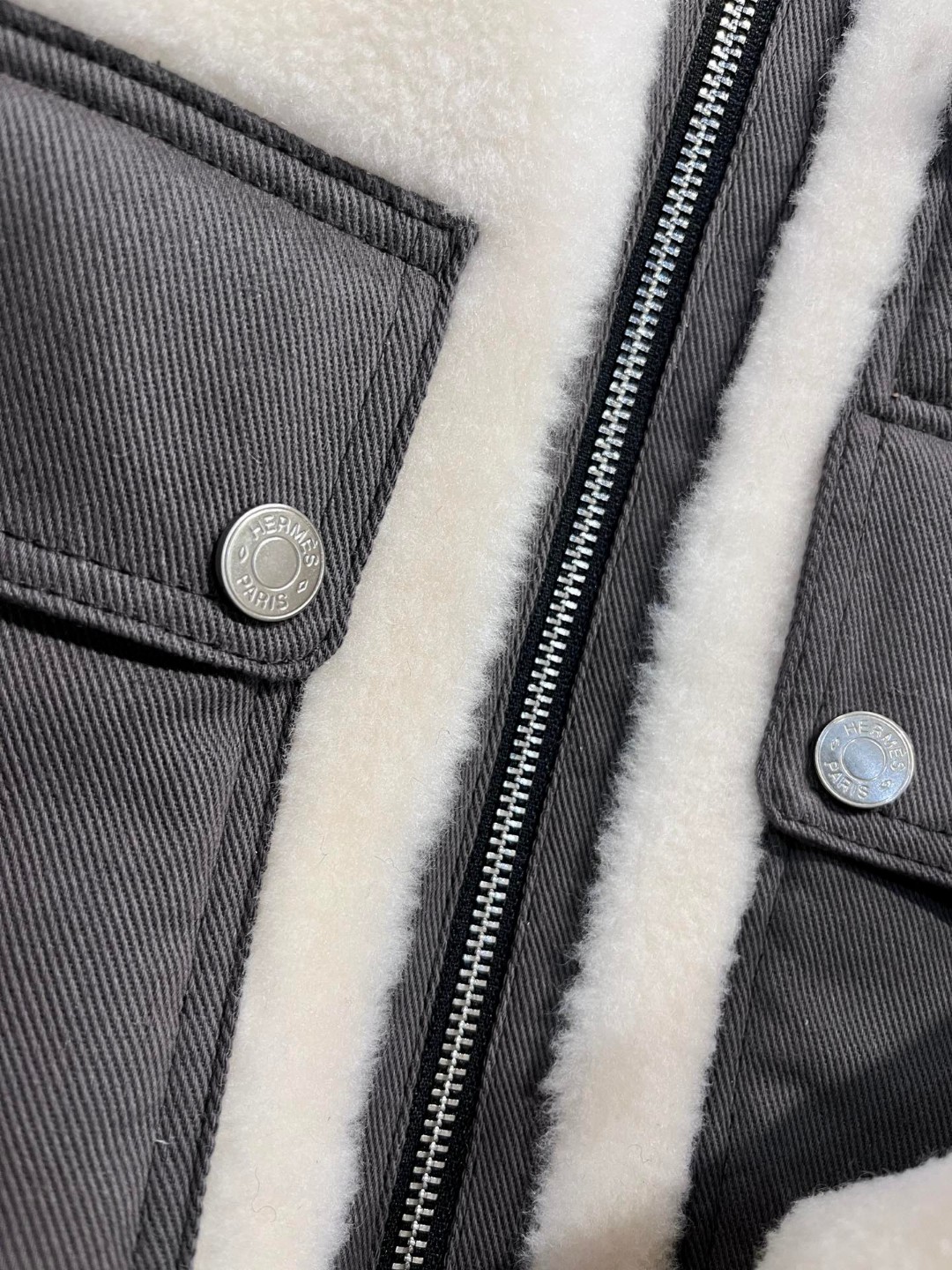 HERMES 爱马仕 棒球皮草拉链外套 夹克 长袖 保暖 米白色