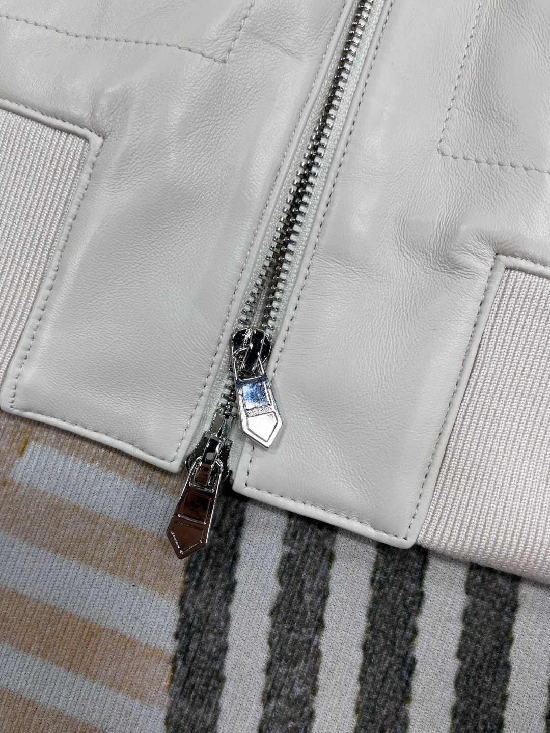 HERMES 爱马仕 羊皮拉链外套 皮衣 夹克 长袖 白色 棕色