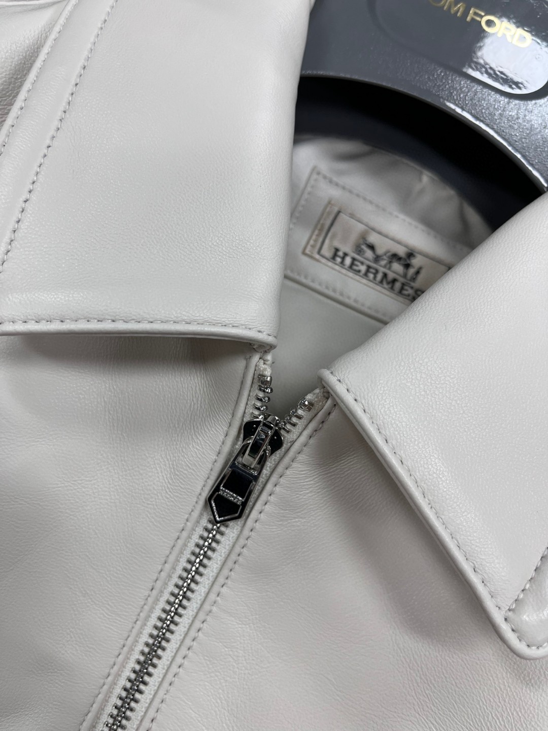 HERMES 爱马仕 羊皮拉链外套 皮衣 夹克 长袖 白色 棕色