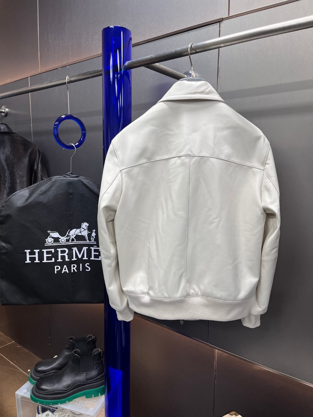 HERMES 爱马仕 羊皮拉链外套 皮衣 夹克 长袖 白色 棕色