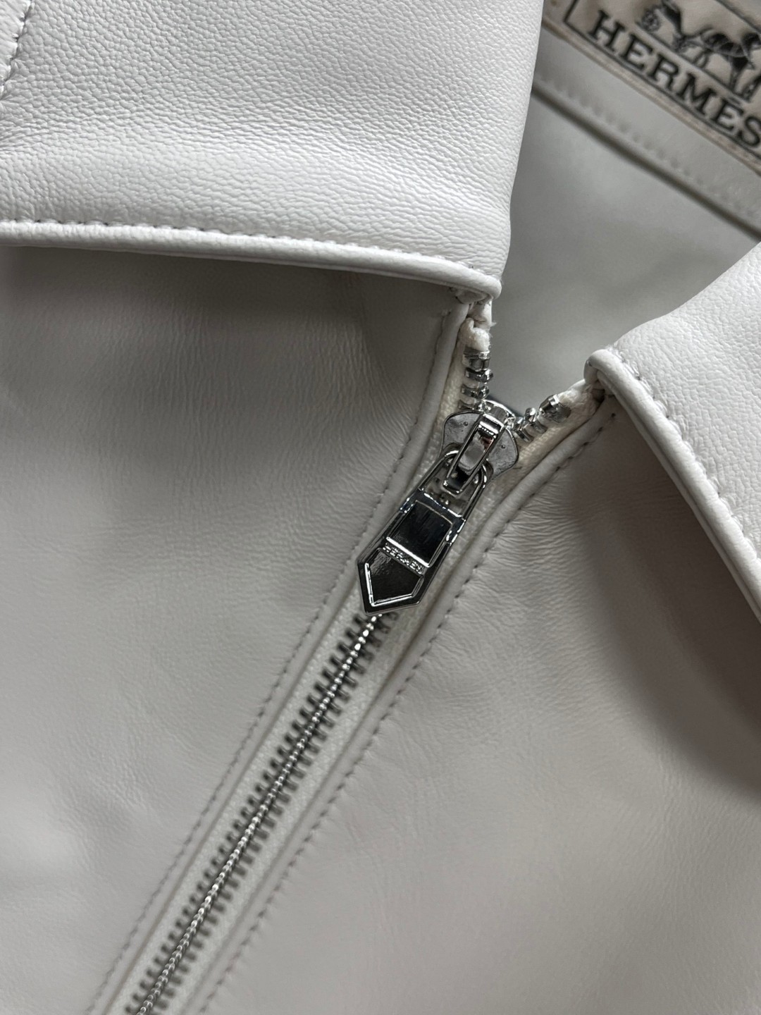 HERMES 爱马仕 羊皮拉链外套 皮衣 夹克 长袖 白色 棕色