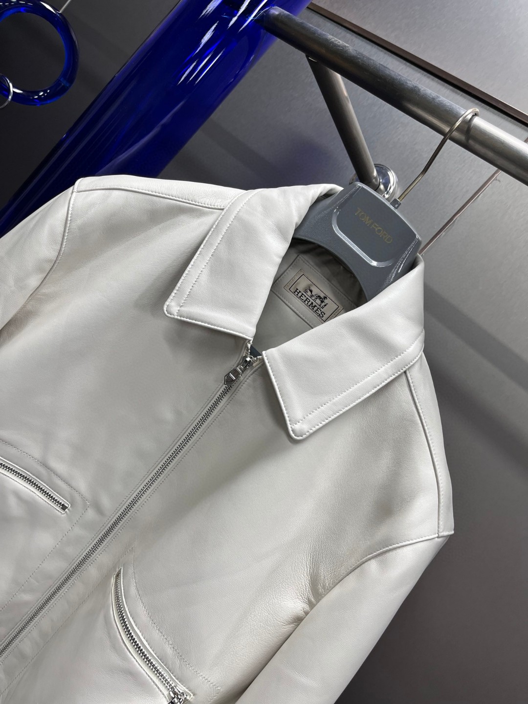 HERMES 爱马仕 羊皮拉链外套 皮衣 夹克 长袖 白色 棕色